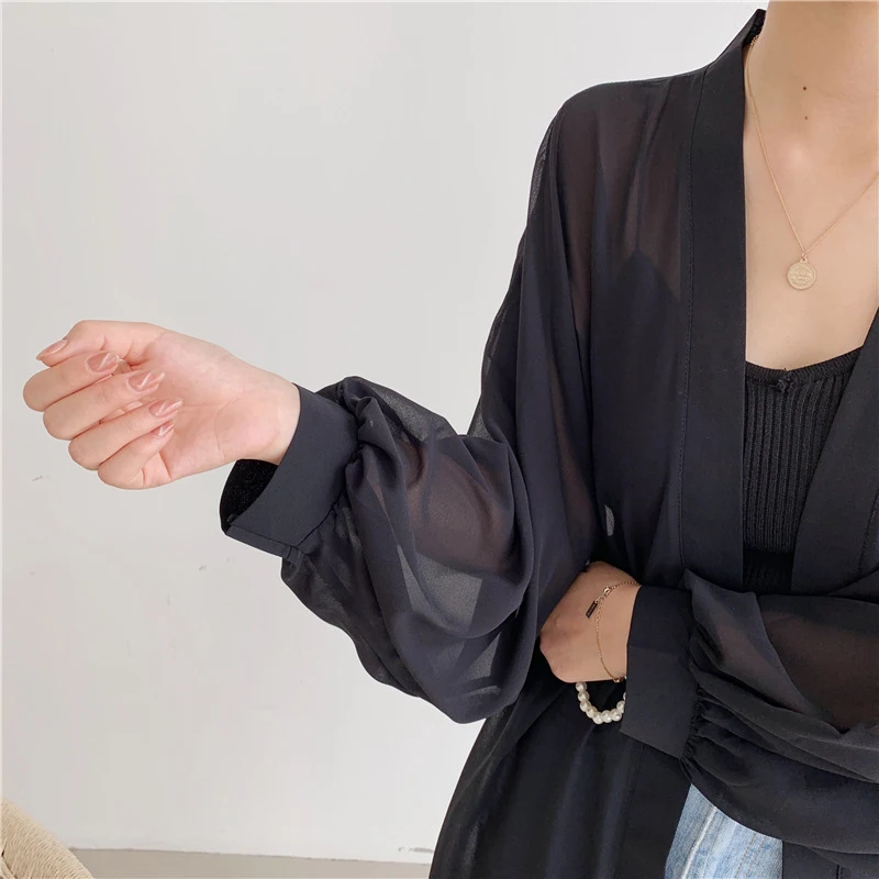 

Sunscreen Shirt Women Tops Beach Wear Cardigan Light Weight Summer Chiffon Tunic Long Sleeve Sun-Resistant Vacation Shirt