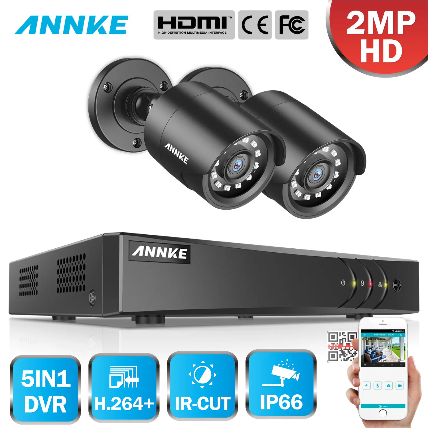 Камера видеонаблюдения ANNKE 4 канала 1080P DVR 2 шт. водонепроницаемая Мп с детектором