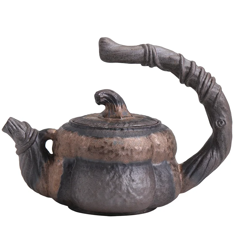 

Gilt pumpkin carrying beam Teapot ,Japanese handmade stoneware Tea Pot, ceramic Kung Fu tea maker ,Candle Warm Teaware 260ml