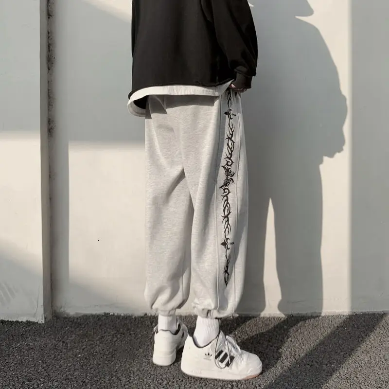 2021 Spring And Autumn New Splicing Korean Cropped Jeans Men's Loose Straight Pants Sport Joggers Hip Hop | Мужская одежда