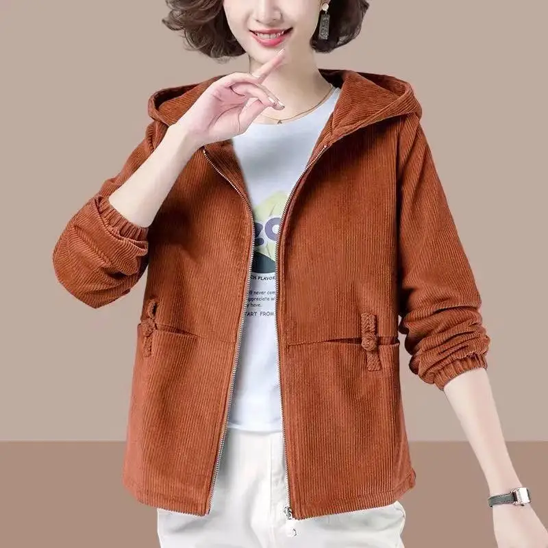 

Feminino Corduroy Jackets women's Spring Autumn 2021 top Loose Large Size 4XL Short Jacket Middle-Aged Mothers Coat Tops Female