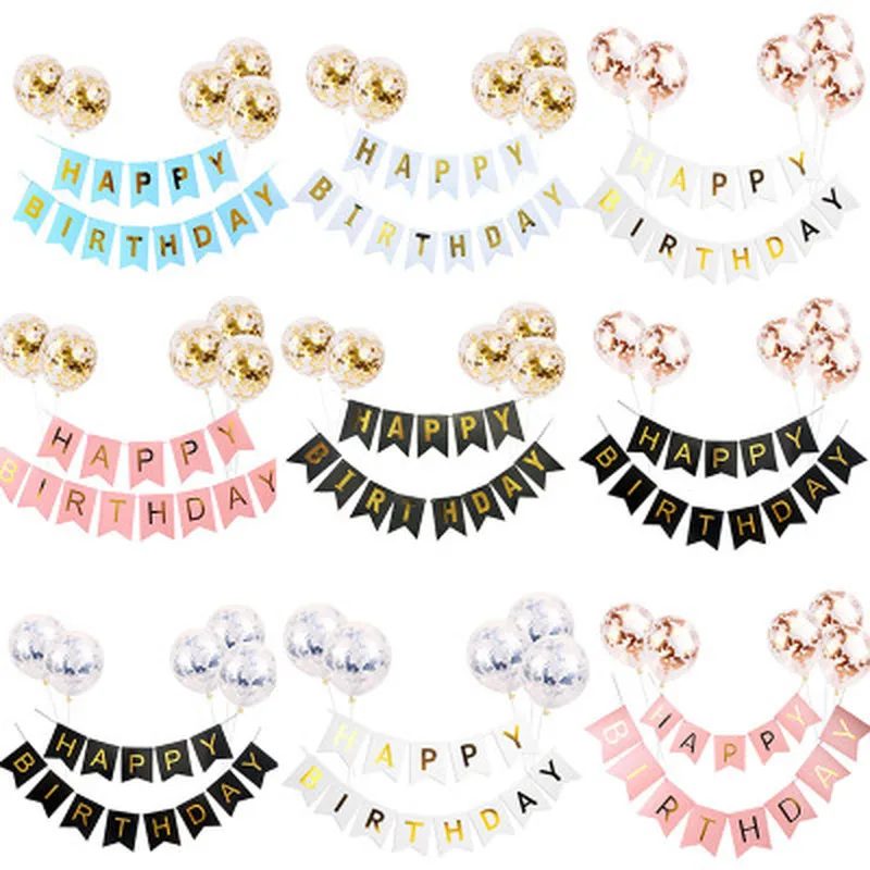 

1set Paper Bunting Banners Flags Happy Birthday Banner Baby Shower Decoration Wedding Birthday Party Supplies Decor Balloons