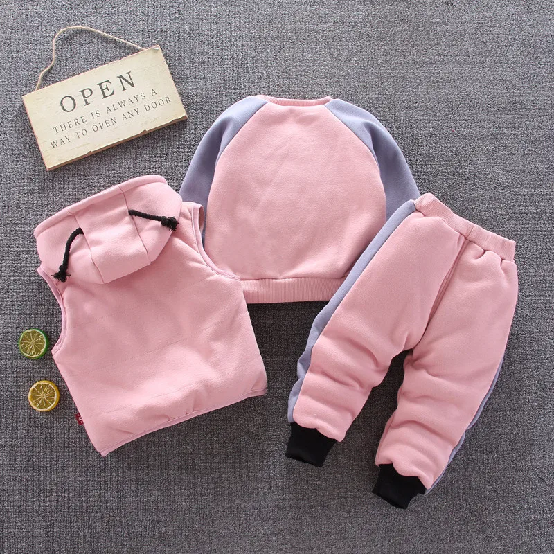

Winter Girls Baby Clothing Infant Children Long-Sleeved Suit Bee Sweater Vest Pants Three-Piece Suit Boys Fashion Suit