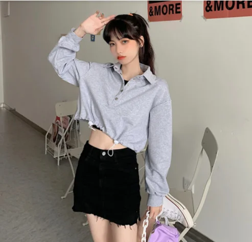 

Korean Style Loose Polo Collar Long Sleeve Rac