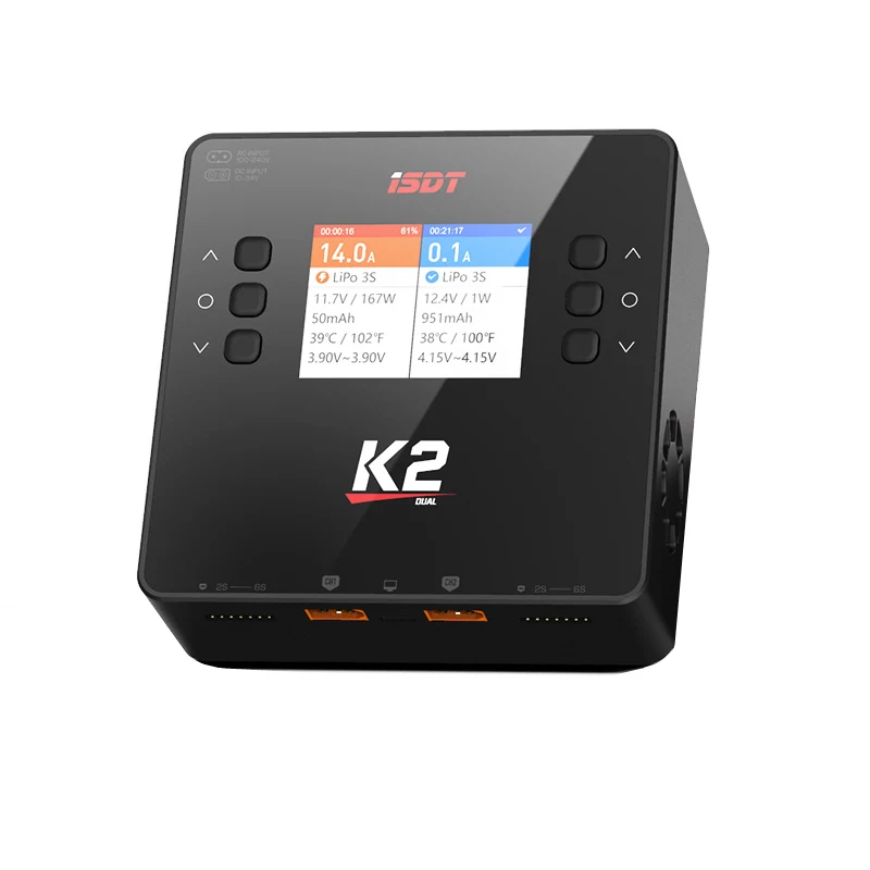 ISDT K2 AC 200 Вт DC 500Wx2 20A Двухканальное балансирующее зарядное устройство Lipo с двумя