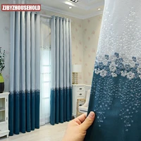 custom wholesale simple modern pink blue curtains for living room and bedroom flower embroidery high shading70 90