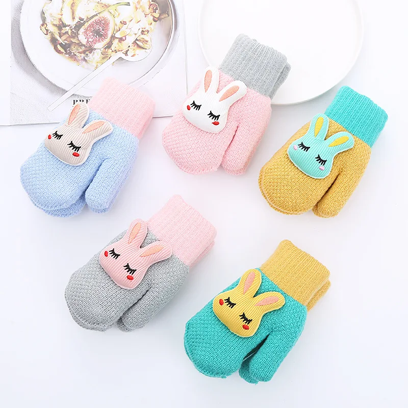 

Kids Warm Winter Gloves Cute Cartoon Rabbit Baby Boys Girls Gloves Winter Warm Knit Wool Newborn Mittens gant enfant 1-8years