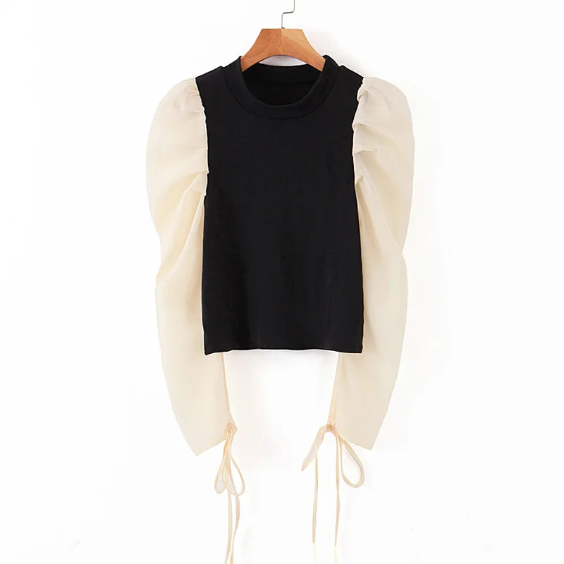 AGong женские футболки с круглым вырезом модные Прозрачные топы длинными рукавами