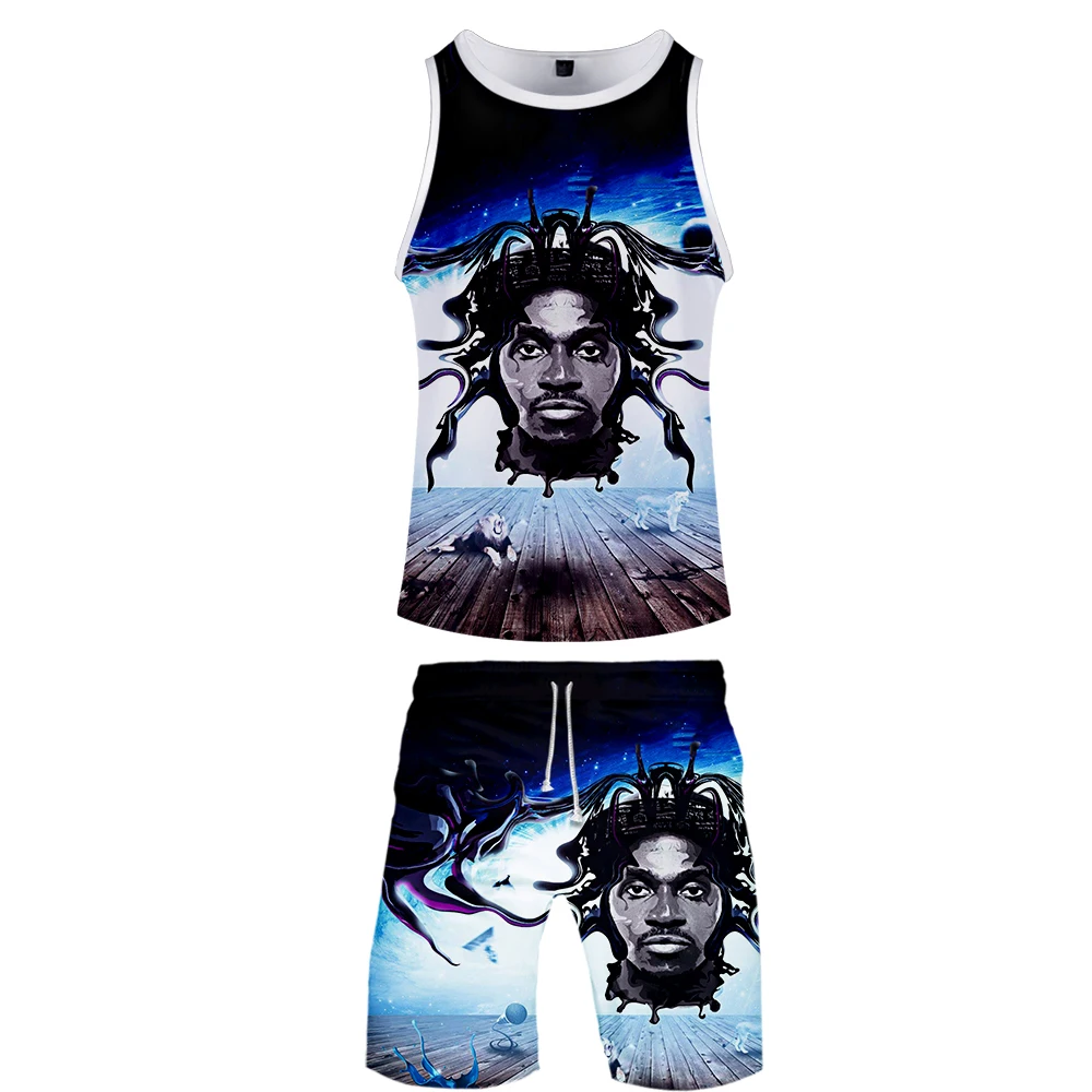 

New 3D Fashion Printed Sleeveless Vest Shorts 2 Piece Set Summer Beach Wear Men Jogging Sportswear Sweatshirt
