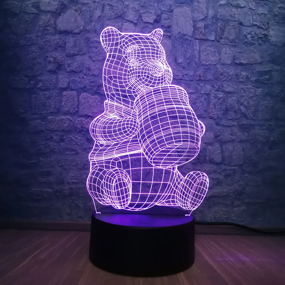 Black base 2 Милые подарки для девочек 3D лампа медведь 7 Красочный меняющийся ночник с Рождеством мультяшный светильник декор для атмосфера спальни свет - Испускаемый цвет: Black base 2