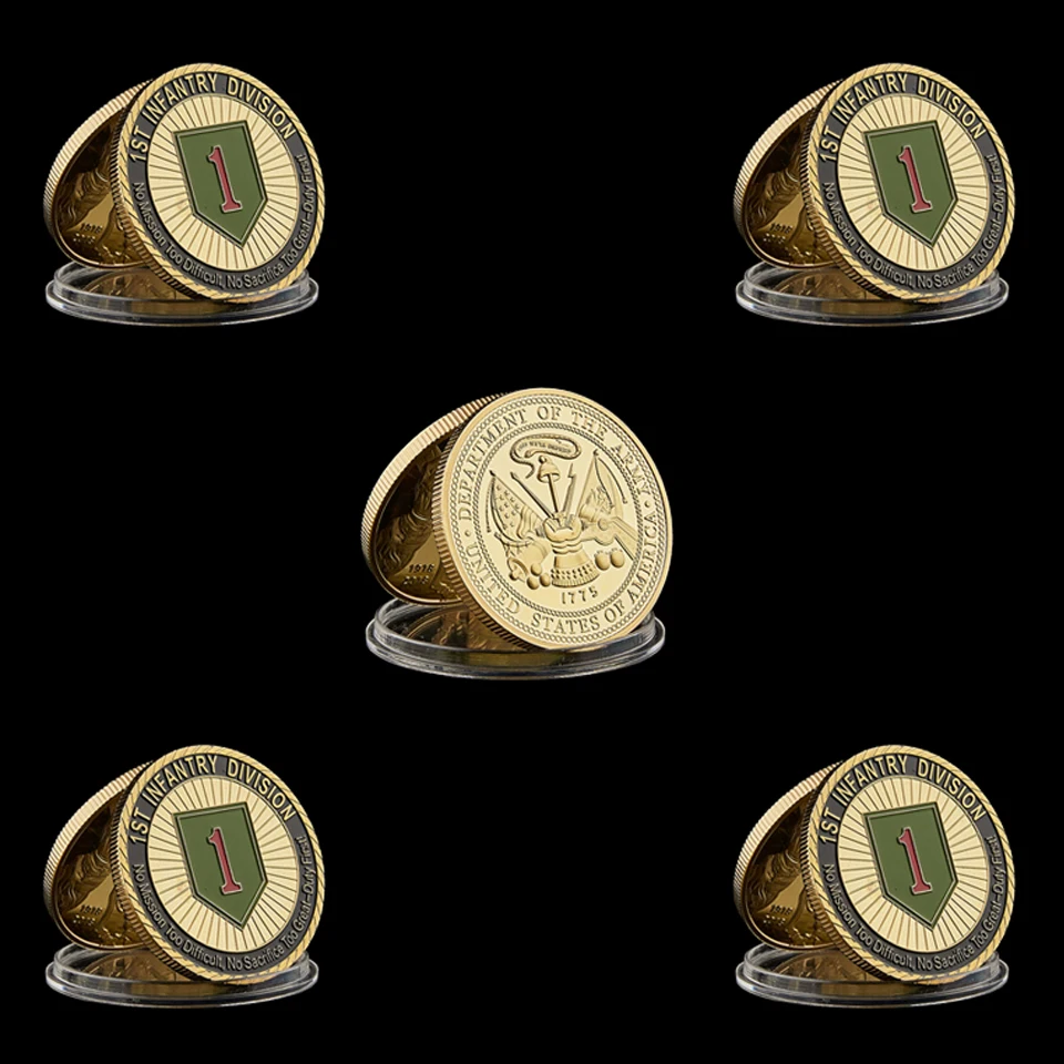 5 шт. 1775 США Отдел свободной свободы армии 1 я дивизия сувенирная монета с защитой