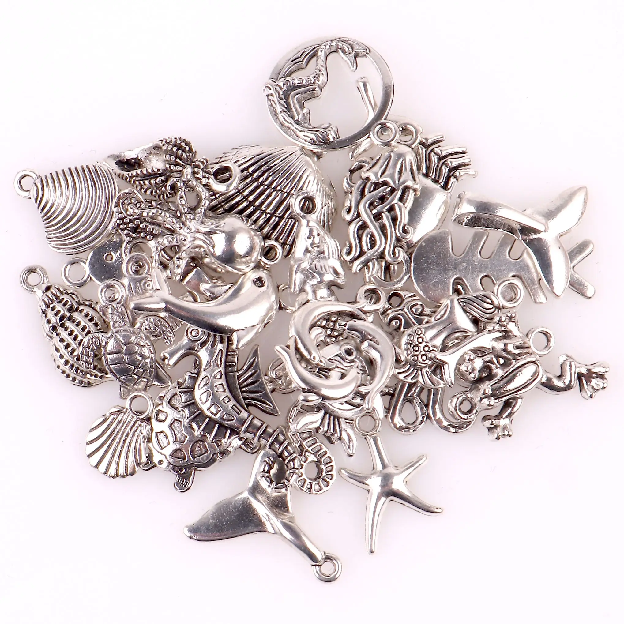 30 шт./лот смесь Подвесок в виде морских животных хвост русалки ракушки и дельфины