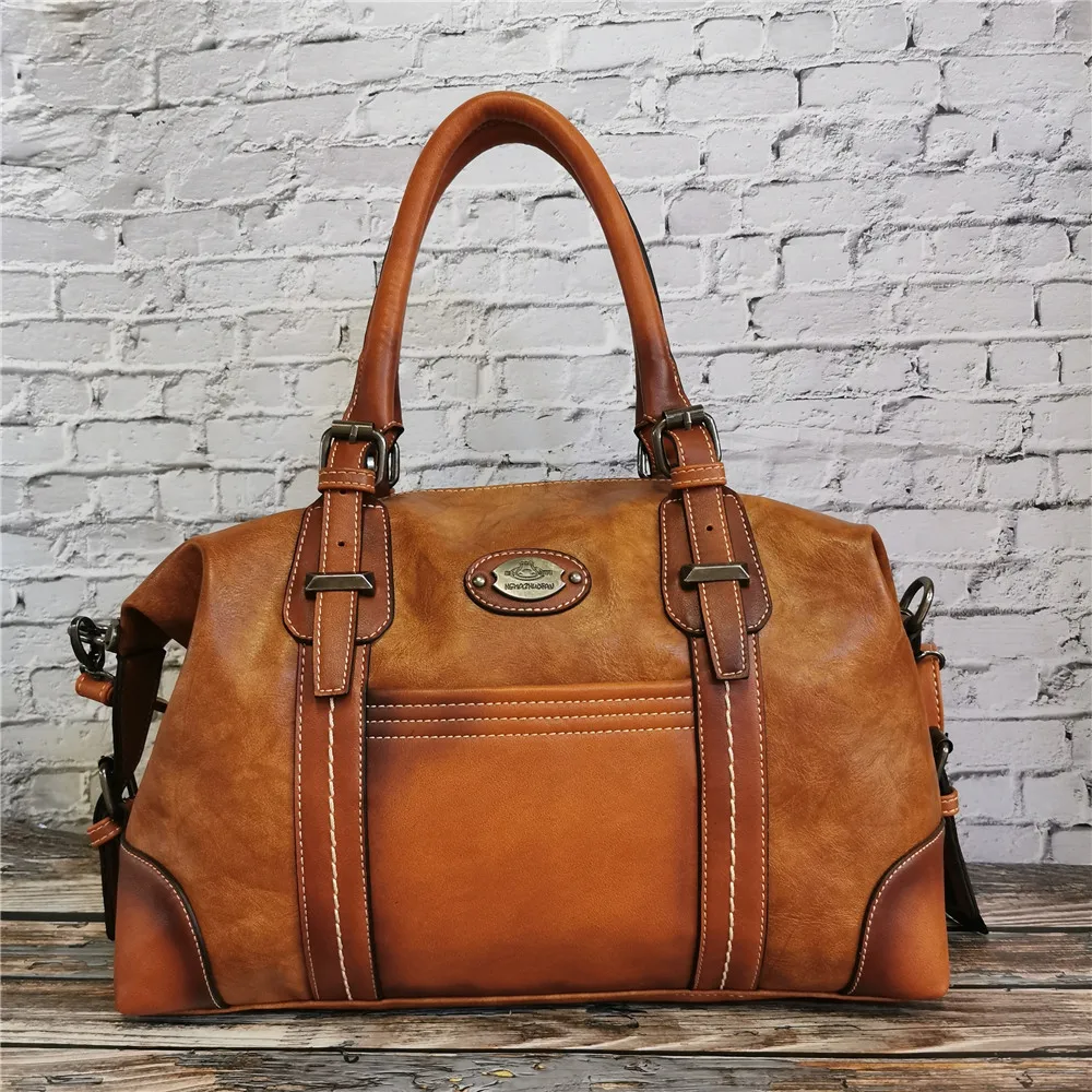 

Винтажная сумка из мягкой кожи, женская сумка на плечо 2021, большая емкость, повседневная однотонная Сумка-тоут через плечо