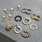 Каффы с фианитами, широкий многослойный натуральный жемчуг, без отверстия, каффы с пентаграммой, стразы, клипсы для пирсинга, ювелирные изделия