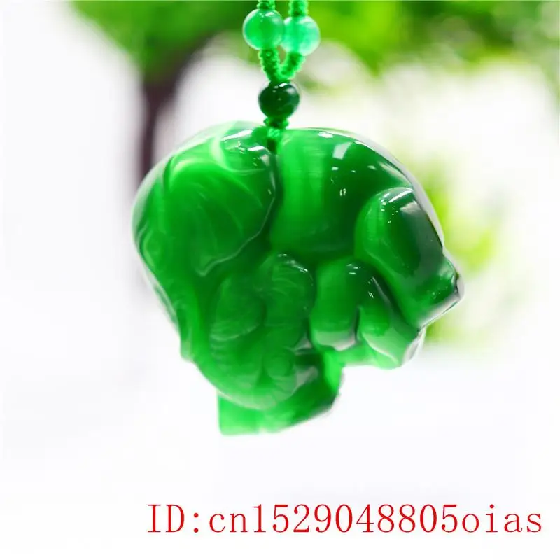 

Green Jade Elephant Pendant Necklace Chinese Amulet Carved Charm Natural Fashion Jewelry Gifts