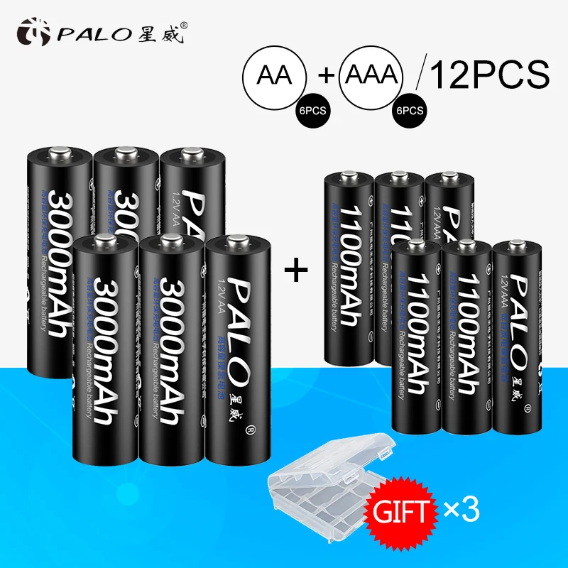 Palo 6 шт. 1,2 в 3000 мАч AA аккумуляторная батарея и 6 шт. 1,2 в 1100 мАч AAA аккумуляторная батарея для игрушек, автомобилей, калакуляторов камеры