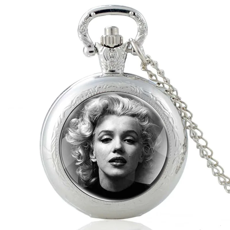 

Classic Fashion Marilyn Monroe Quartz Glass Dome Pocket Watch Clock Long Chain Necklace Pendant Jewelry Accessories Gigt