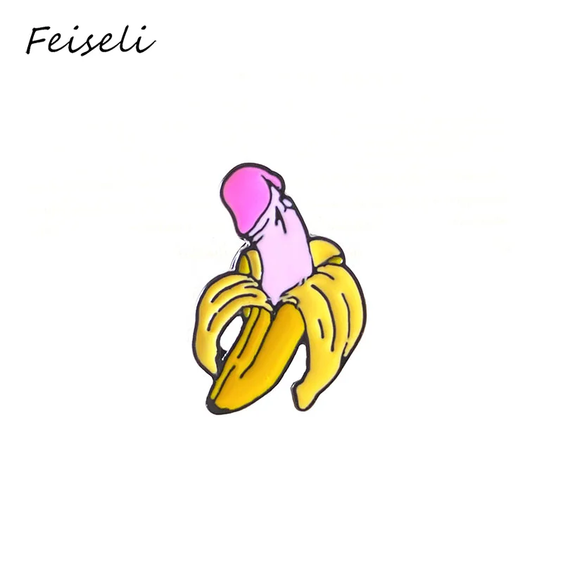 Feiseli Creative Funny Dick Banana Shape Brooch Pins Hot Sale Denim T Shirt Metal Badge Fashion Jewelry Gift For Friends - Окраска металла: 6