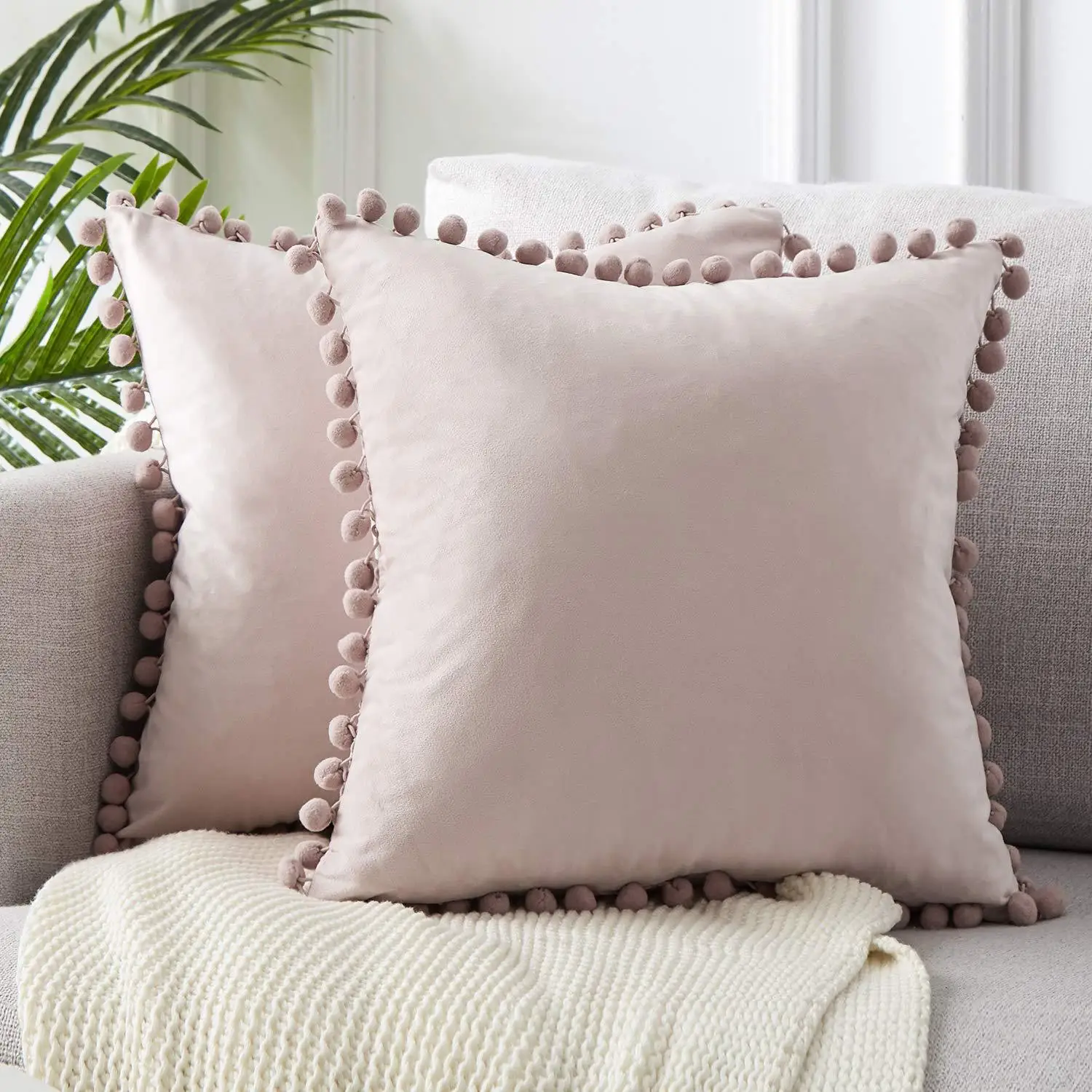 Home Decor Pillowcase Pink Pillow Cover Pompom Velvet Cushion Cover 40x40cm 45x45 Soft Decorative Sofa Cushion Covers with Ball