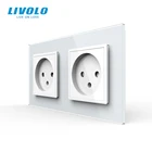 Двойная израильская розетка Livolo, настенная розетка из стекла европейского стандарта, переменный ток 100  250 В, 16 А, C7C2IL-11121315(4 цвета), без логотипа