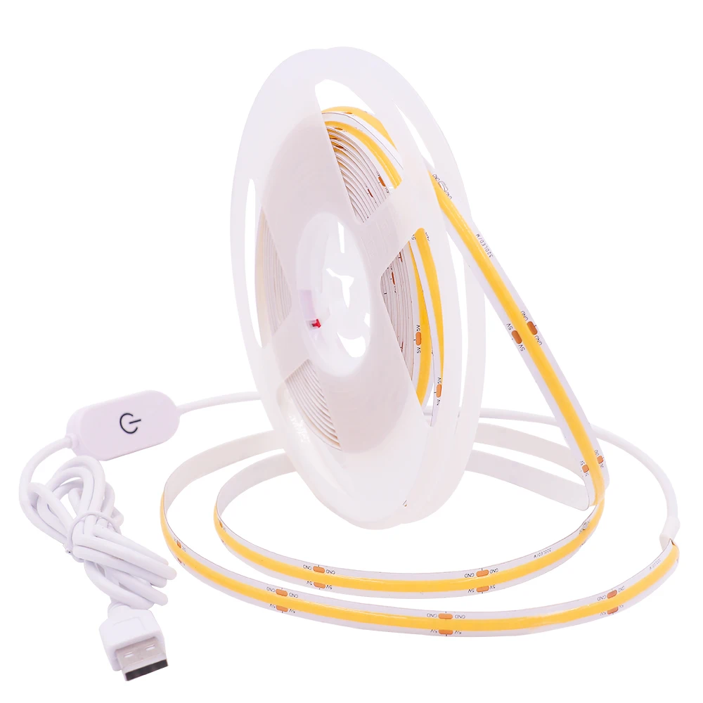 DC5V USB Powered LED COB Strip Light with ON/OFF Switch Dimmable Tape High Density 320Leds Ribbon FOB Linear for Decor | Лампы и