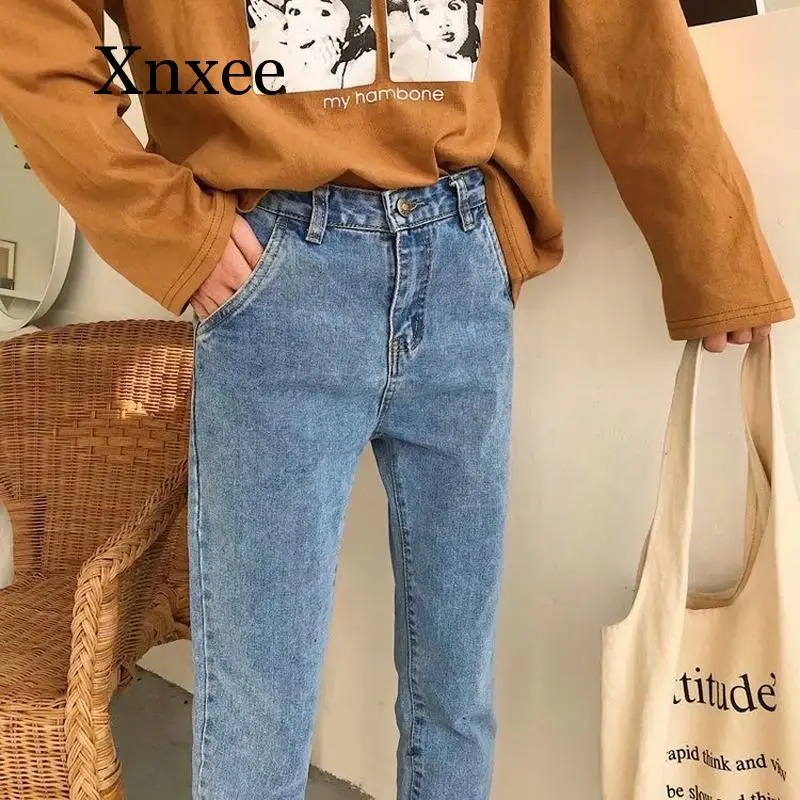 Женские черные джинсы с высокой талией однотонные универсальные уличные женские