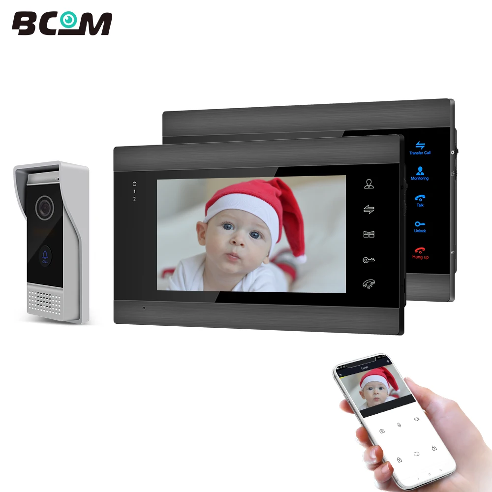 Bcom Wifi Video Intercom for Home 7 Inch Monitor 1080p Outdoor Doorbell Camera with Motion Detection,Auto Record,Unlock Remote