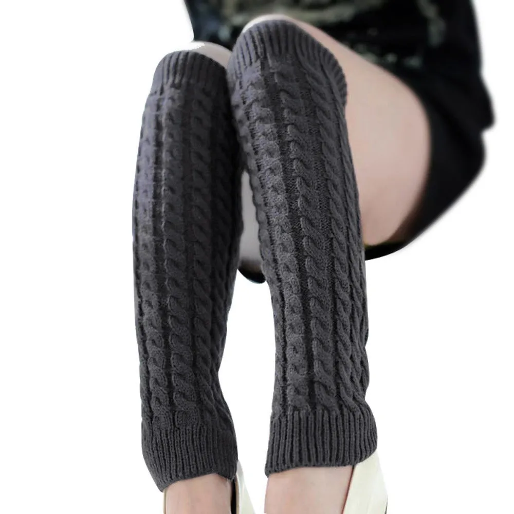 

#55 Fashion Women Winter Warm Leg Warmers Knitted Crochet Long Socks White Winter Warmer Women Thicken Thermal