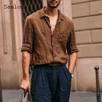 samlona plus size 3xl men fashion shirt linen tops sexy men clothing 2021 summer mens elegant leisure shirt long sleeve blouse