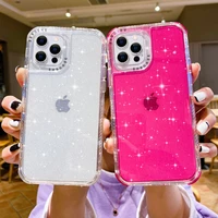 shockproof drop protection phone case for iphone 11 12 13 pro 7 8 plus se 2020 xr xs max x clear glitter soft back cover bumper