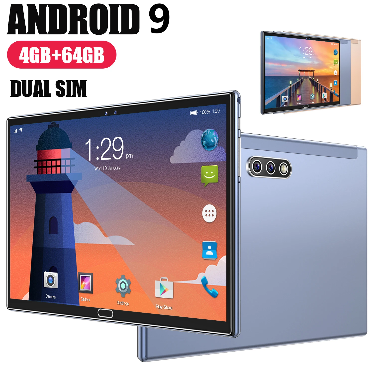 Tableta 2021 de 10,1 pulgadas, Triple C&aacute;mara, pantalla grande de alta definici&oacute;n, 4G, Android 9,0, 4GB de RAM, 64GB de ROM-5