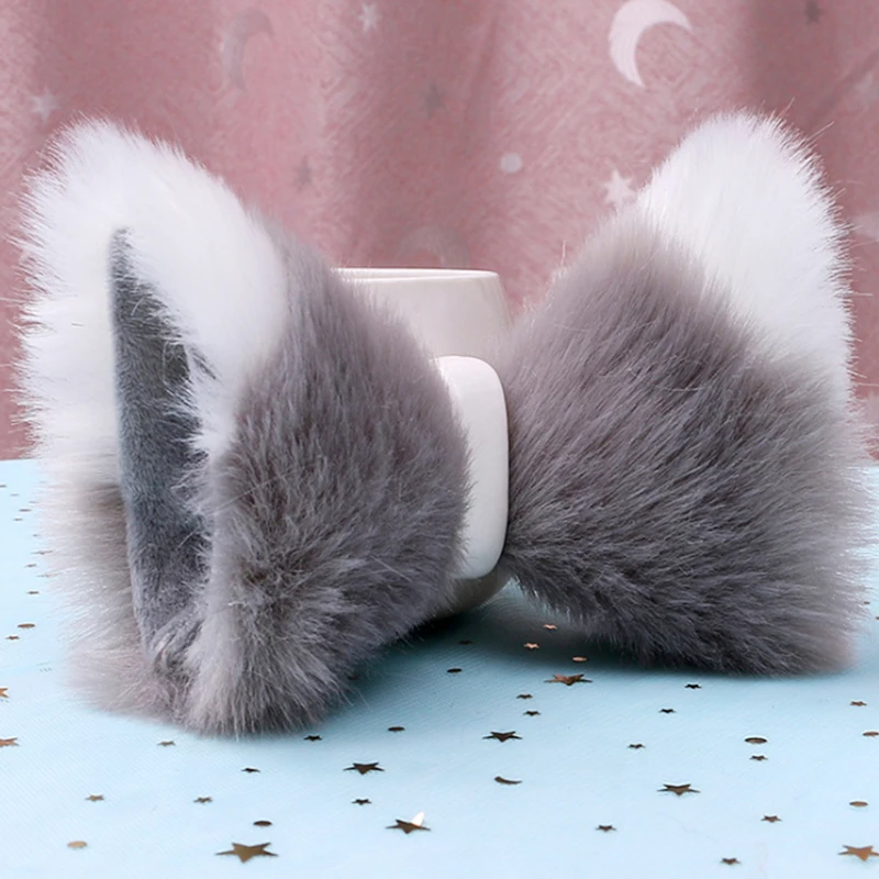 Длинные бархатные наушники ручной работы с изображением зверя черно-белые