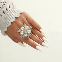 hip hop weird ring big pearl flower women christmas accessories squid game jewelry crystals gothic new year gift free shipping