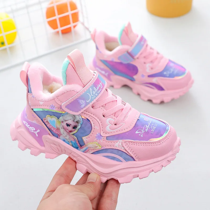 Модные зимние кроссовки Disney для девочек ботинки плюшевая обувь принцессы Aisha