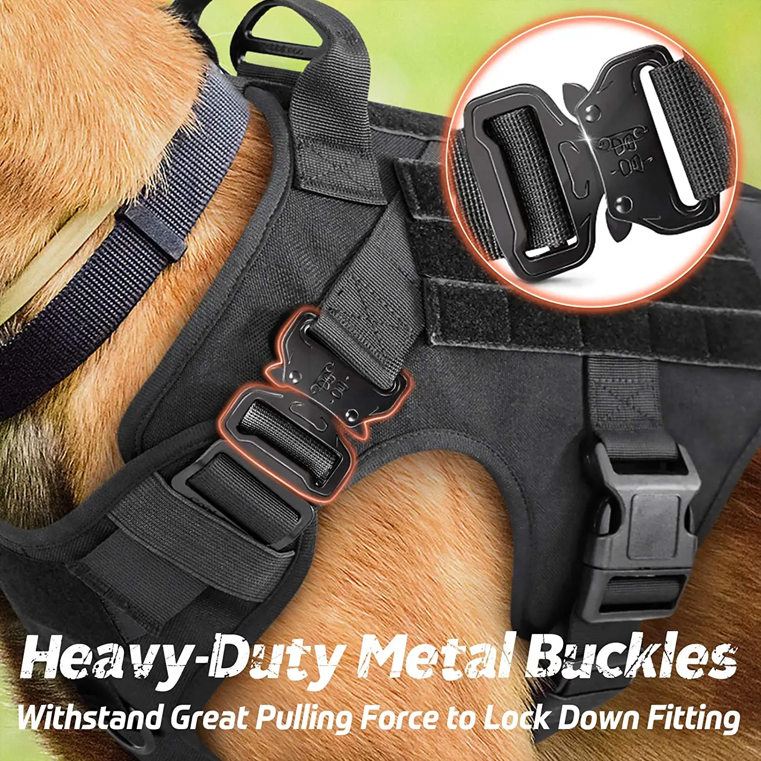 Conjunto t&aacute;ctico de arn&eacute;s y correa para perro, hebilla de Metal, chaleco grande K9, Pastor Alem&aacute;n, mascota duradera para entrenamiento de perros grandes-2