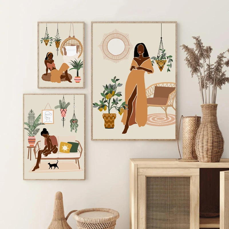 

Модные африканские американские женские принты, Постер в стиле бохо для девушек, искусство на стену, картина для декора гостиной