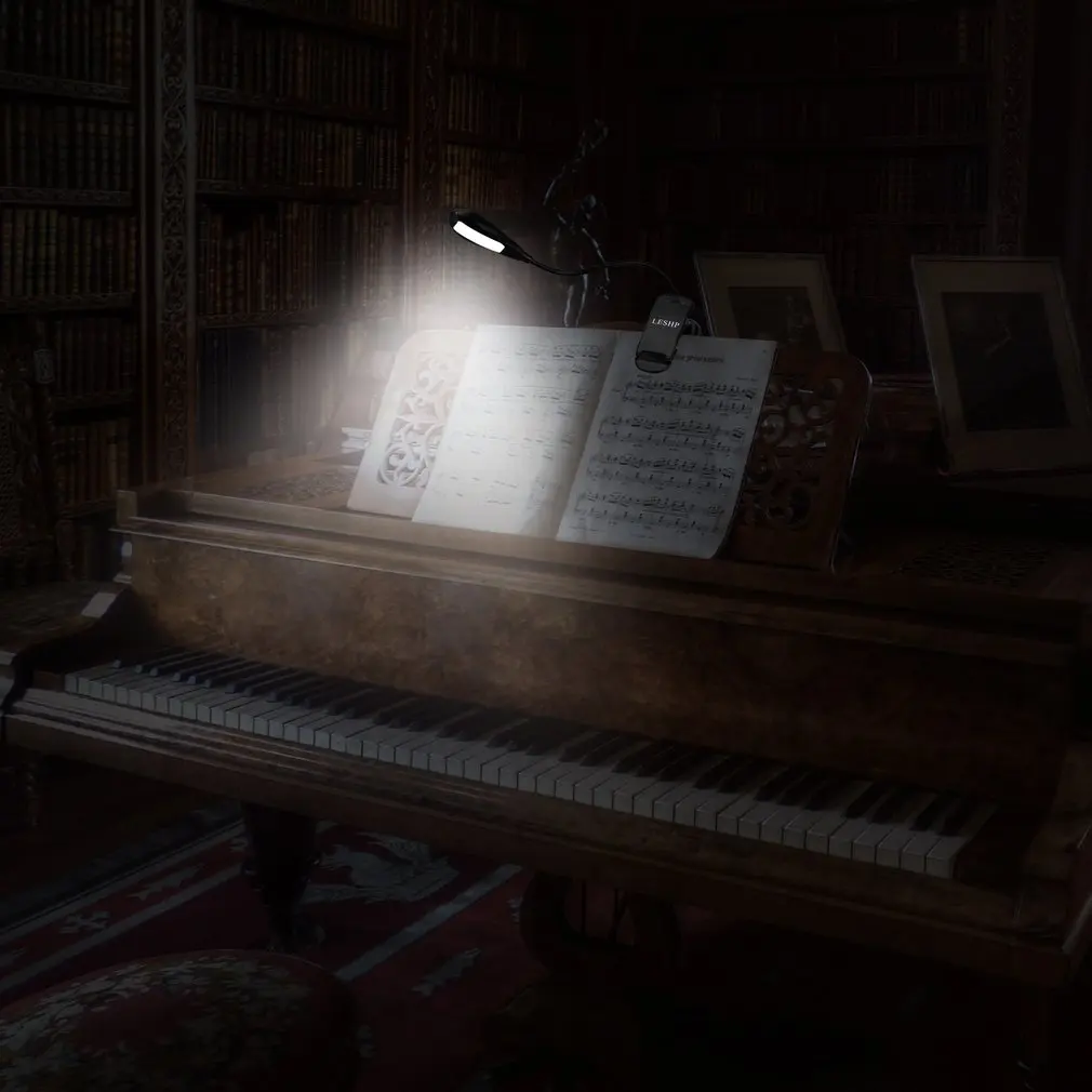 Регулируемая настосветильник лампа с гибким зажимом и 4 светодиодами на гусиную