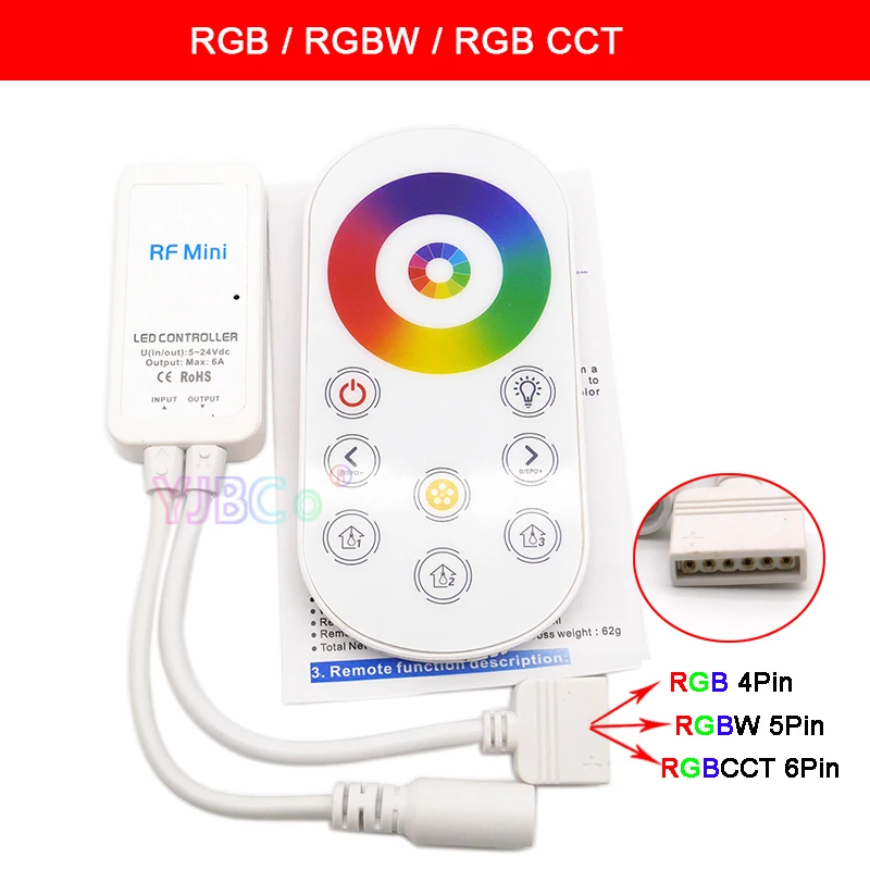 Ultrathin RF LED Strip Controller Full Touch Remote 3528 5050 single color RGB RGBW RGB CCT LED Light Strip dimmer DC5-24V 144W