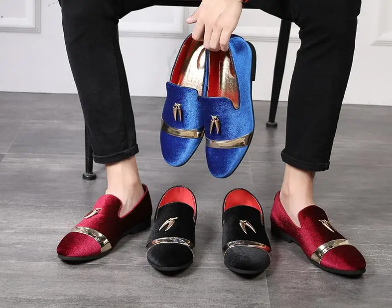 fashion party and wedding handmade men loafers velvet shoes Leaves gold buckle dress shoe men's flats ST384 | Обувь
