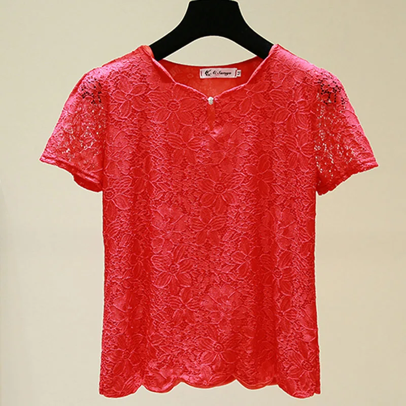 2021 новые летние размера плюс с Коротким Рукавом Кружевная шифоновая блузка для