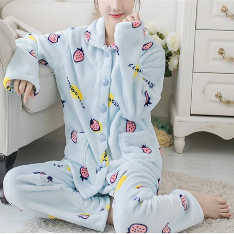 Winter Women's Flannel Pajama Pants Set High Quality Guaranteed Loose Comfortable Elastic Waist Cute Cartoon Top Pants 2 Pieces/