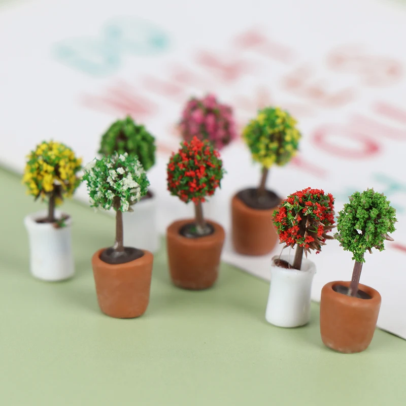 

4Pcs 1:12 Dollhouse Miniature Potted Plants Tree Potted Green Plant Home Decor Furniture Decoration Accessories