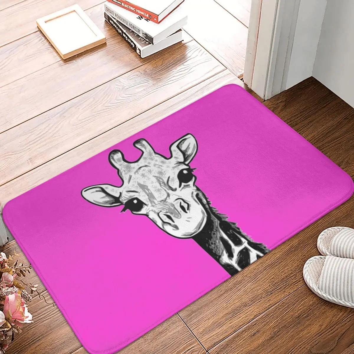 

Funny Giraffe For Girl Pink Polyester Doormat Rug carpet Mat Footpad Anti-slip WashableEntrance Kitchen Bedroom balcony Cartoon