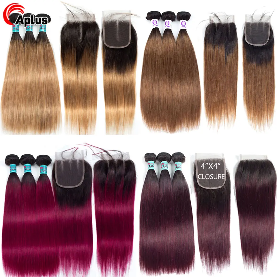 Aplus пучки волос от светлого до темного цвета с закрытием волосами младенца T1b/30