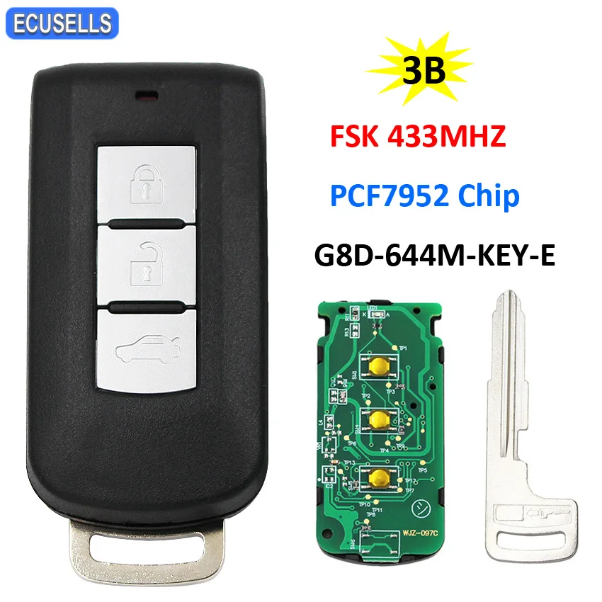 3 кнопки дистанционного ключа FSK 433 МГц ID46 PCF7952 чип для Mitsubishi Lancer Outlander ASX Sport Pajero Shogun