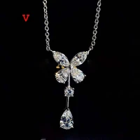 oevas 100 925 sterling silver high carbon diamond butterfly pendant necklace for women sparkling wedding fine jewelry wholesale