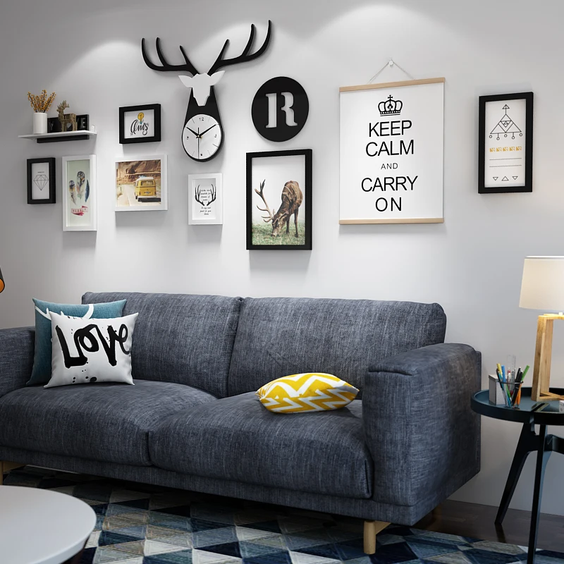 

Nordic Photo Gallery Photo Wall Picture Frame Set Hanging Picture Wall Mounted Shelf Rack Antler Clock Pack of 11 R Circle