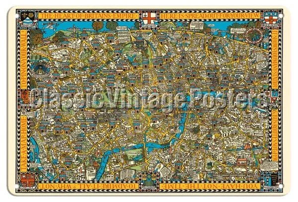 

London, England - Underground MacDonald GillVintage Pictorial Map Metal Tin Sign
