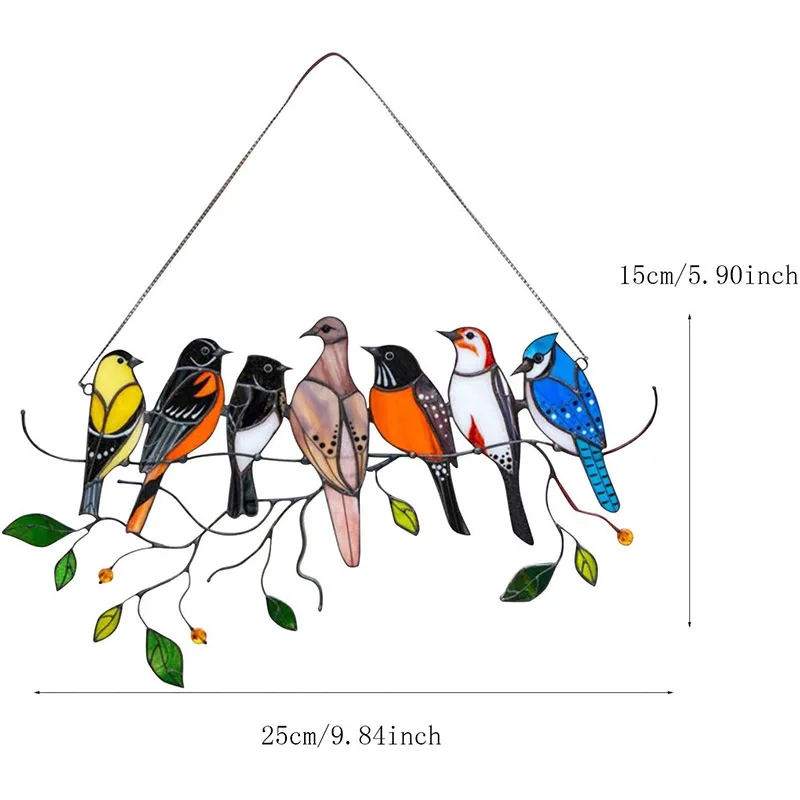 

Birds Stained Glass Hanging Bird Window Decorating Panel Furniture Decoration Mother's Day Creative Gift Accessories