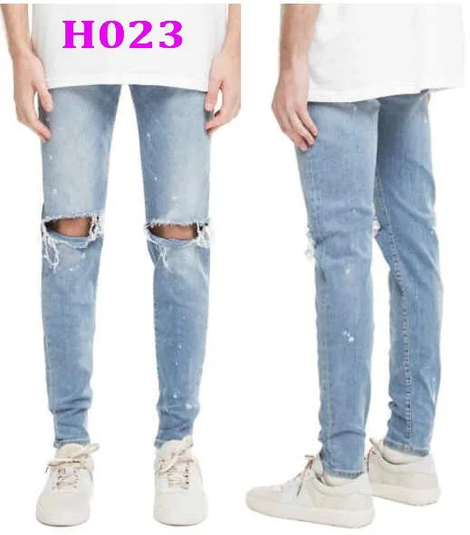 European American High Street Hip-Hop Big Hole Male Jeans Zipper Graffiti Men Jeans Pencil Denim Pants Multi-Style
